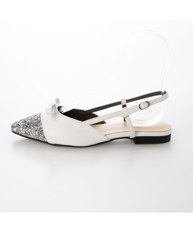 MODE ET JACOMO <carino>グリッターコンビフラットシューズ ホワイトコンビ
