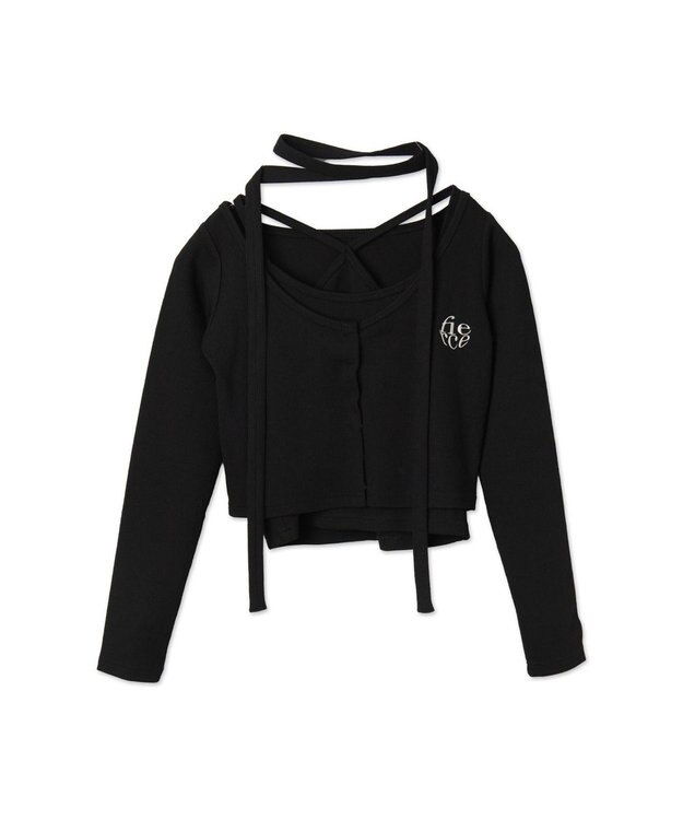 WEGO 【2点SET】ワンポイント刺繍キャミセットカーデ ブラック