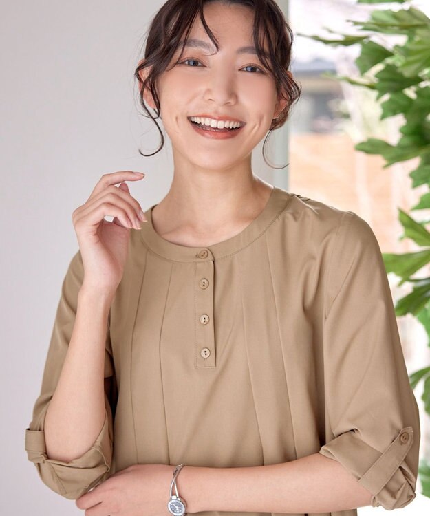 Tiaclasse 【洗える】ランダムタックチュニックワンピ―ス モカベージュ