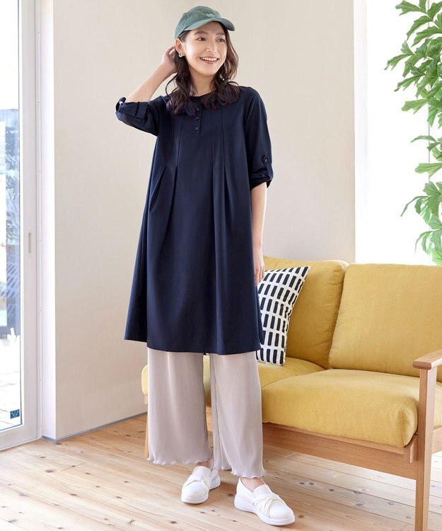 Tiaclasse 【洗える】ランダムタックチュニックワンピ―ス ネイビー