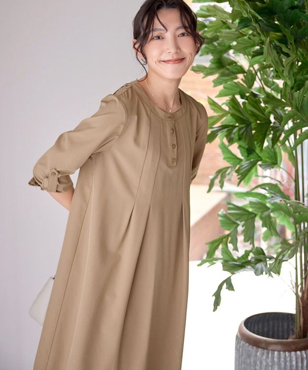 Tiaclasse 【洗える】ランダムタックチュニックワンピ―ス モカベージュ