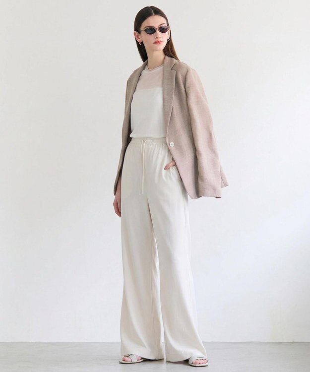 BEIGE， 【ロングセラー】MELLE / ハイストレッチイージーパンツ Ecru