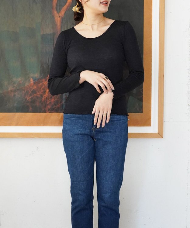 TOQUE 〈大草直子さんアドバイザー〉【天然素材】アルパカシルクリブ ロングT ブラック