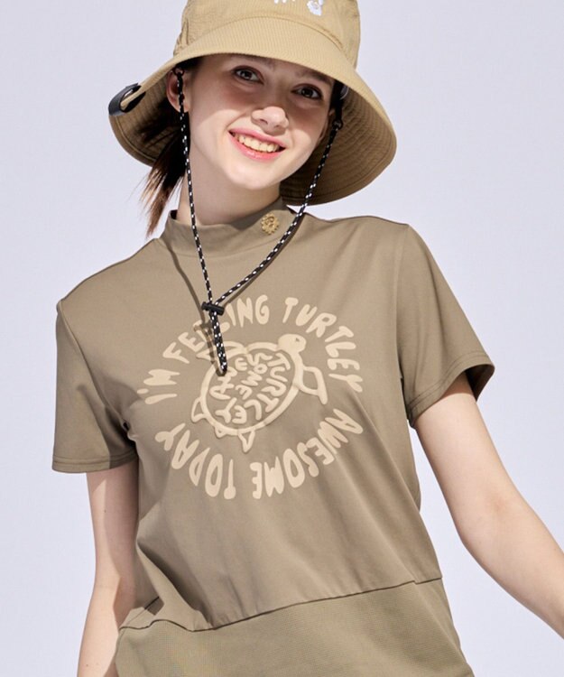 PW CIRCULUS 【WOMEN】SEA TURTLE メッシュコンビモックネックT ゴルフウェア レディース カーキ系
