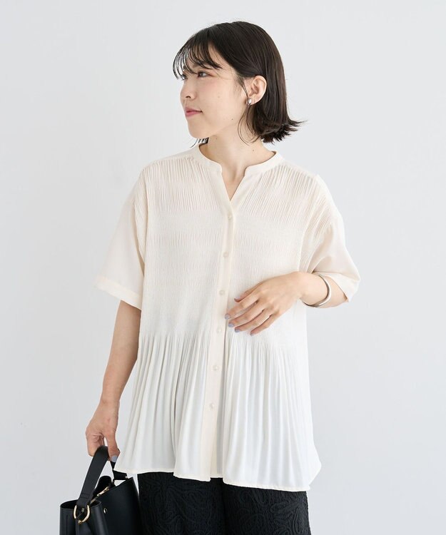 Green Parks マジョリカプリーツスキッパーブラウス Ivory