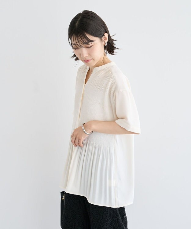 Green Parks マジョリカプリーツスキッパーブラウス Ivory