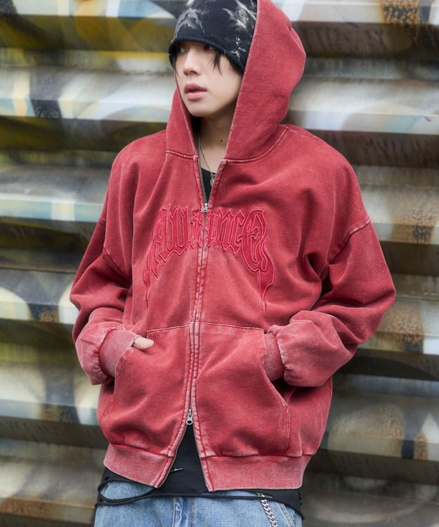 WEGO 【ユニセックス着用ITEM/SMLサイズ展開】グラフィックZIPパーカー レッド