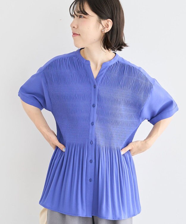 Green Parks マジョリカプリーツスキッパーブラウス Purple