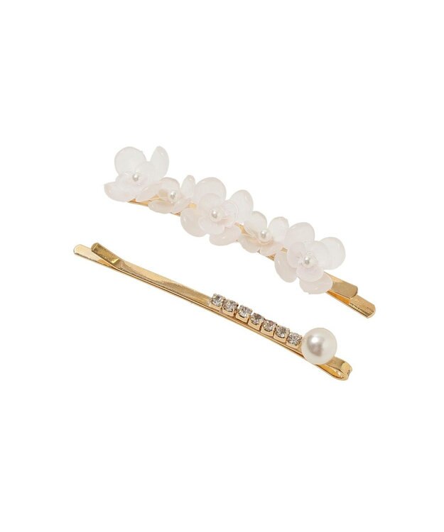 Maison de FLEUR 2セットフラワーパールヘアピン Gold