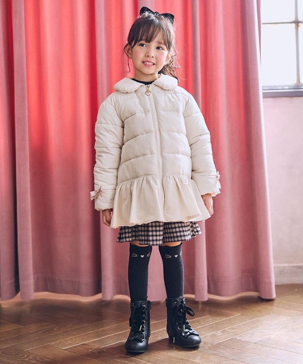 ANY KIDS 【フード取り外し/洗濯機可能】中綿フリル リボンコート エクリュ