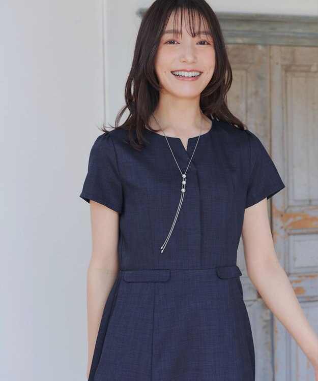 Tiaclasse 【小倉優子さん着用・洗える】フラップ付きミディアム丈フレアワンピース ネイビー