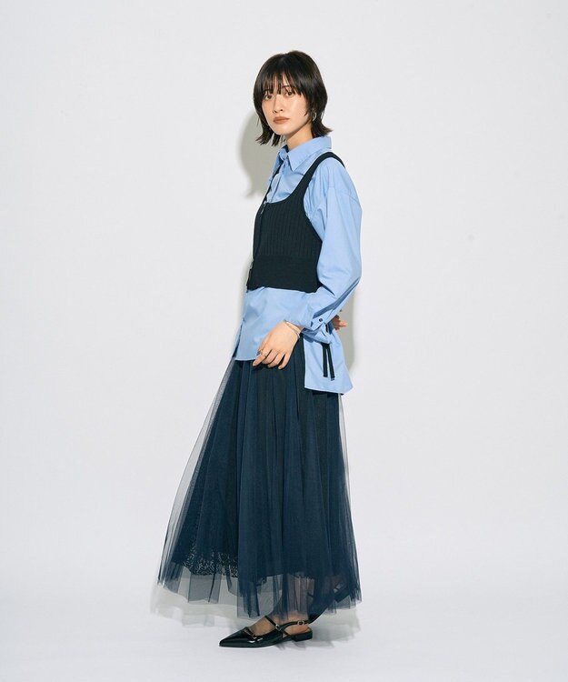 YECCA VECCA 【archive】レースブロッキングチュールスカート Navy