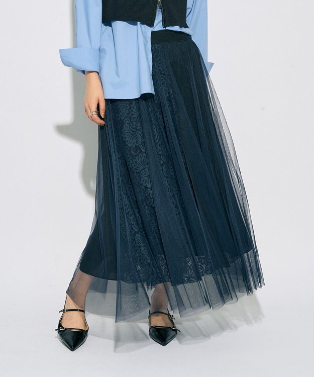 YECCA VECCA 【archive】レースブロッキングチュールスカート Navy