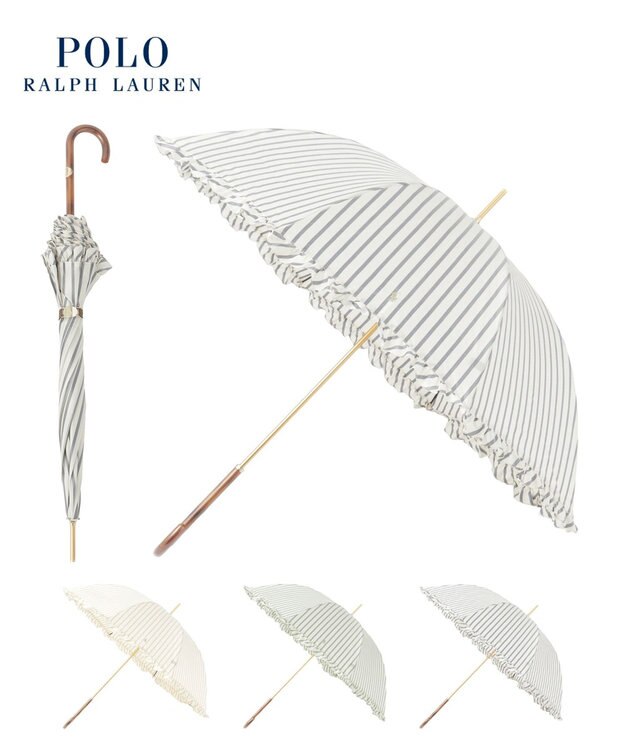 MOONBAT POLO RALPH LAUREN（ポロ ラルフローレン） 長傘 ストライプ×フリル ネイビーブルー