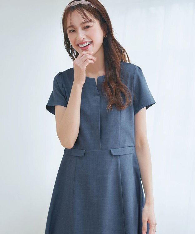 Tiaclasse 【小倉優子さん着用・洗える】フラップ付きミディアム丈フレアワンピース ブルー