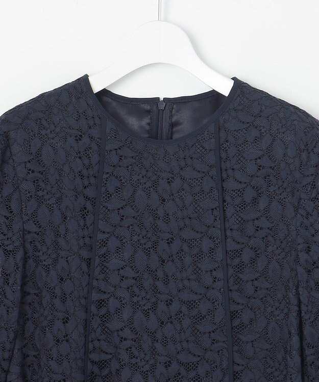 自由区 S 【洗える】フラワーリーフコードレース ワンピース ネイビー