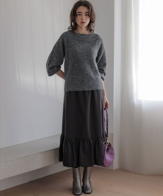 組曲 L へアリーヤーンボートネック ニット チャコールグレー系