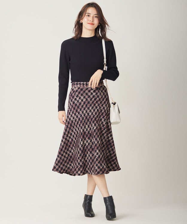 ANY SIS L パフィツイードミディ スカート ネイビー系