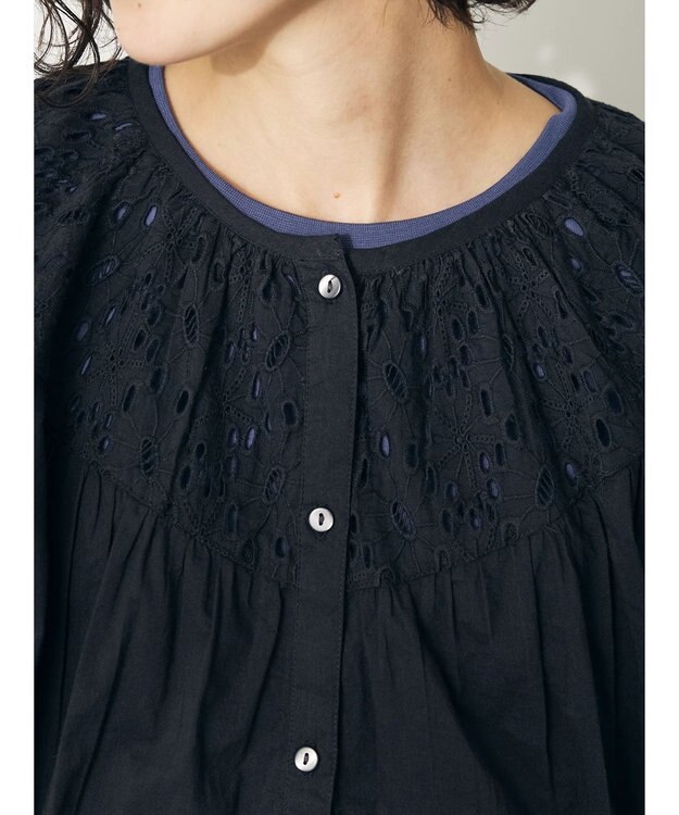 CRAFT STANDARD BOUTIQUE インド綿アイレット刺繍ブラウス Black