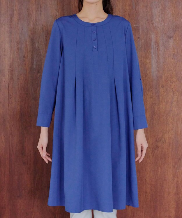 Tiaclasse 【洗える】ランダムタックチュニックワンピ―ス ブルー