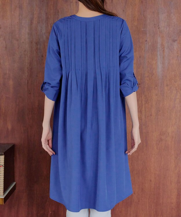 Tiaclasse 【洗える】ランダムタックチュニックワンピ―ス ブルー