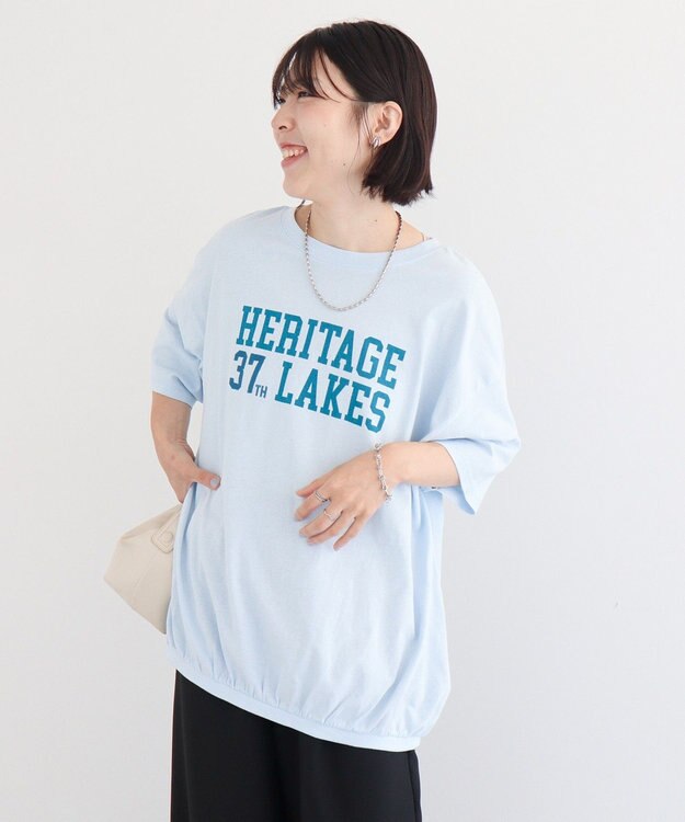 Green Parks カレッジロゴ刺繍５分袖チュニック Blue