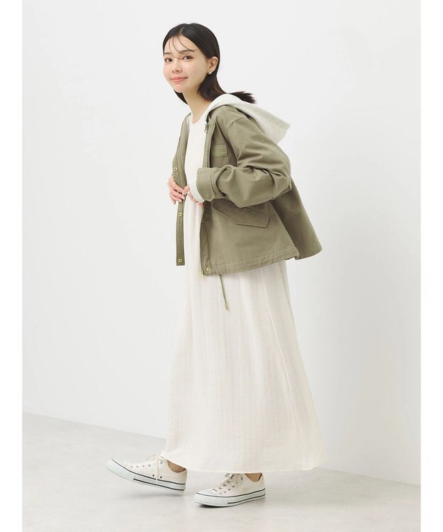 earth music&ecology パーカー付きミリタリーブルゾン Khaki