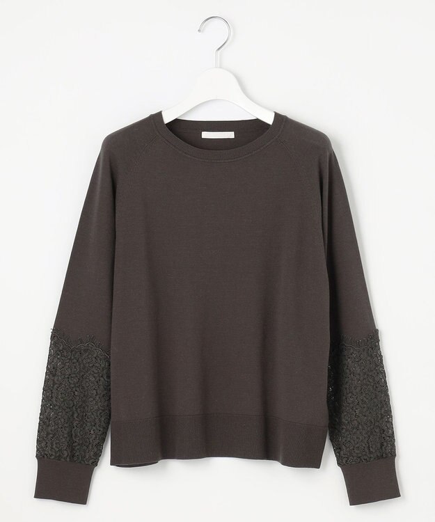 自由区 【洗える】レースコンビ ニット スレート