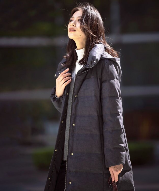 J.PRESS LADIES S 千鳥&グレンチェック ロング ダウン コート グレー系3