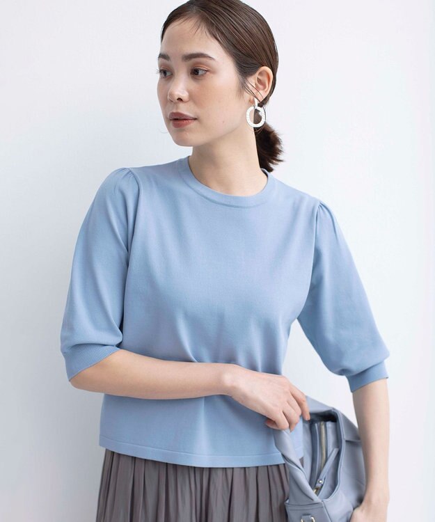 組曲 S 【UVケア・接触冷感】MINA 6分袖ニットプルオーバー サックス系