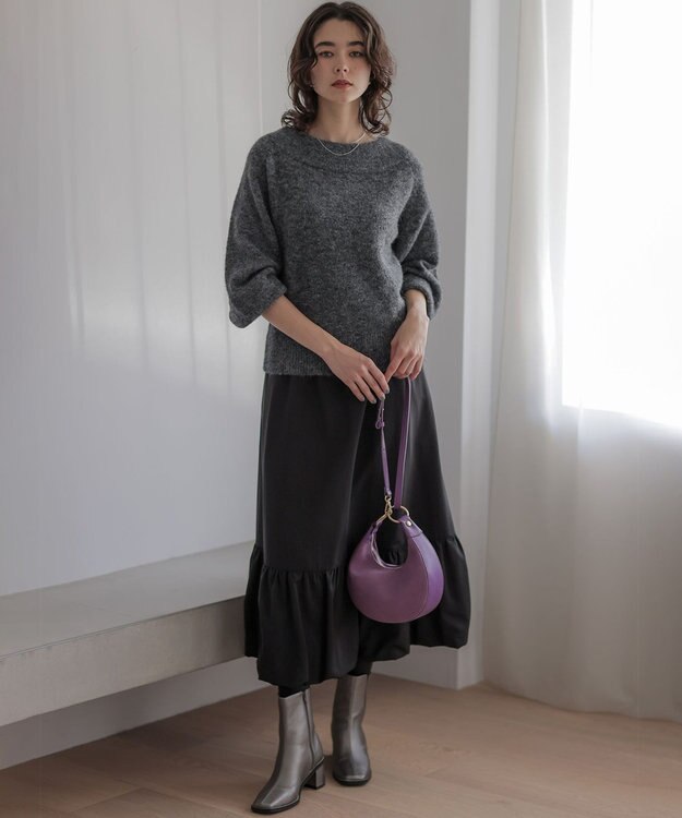 組曲 L へアリーヤーンボートネック ニット チャコールグレー系