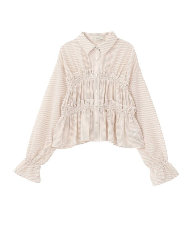 earth music&ecology シャーリングストライプシャツ Stripe Beige