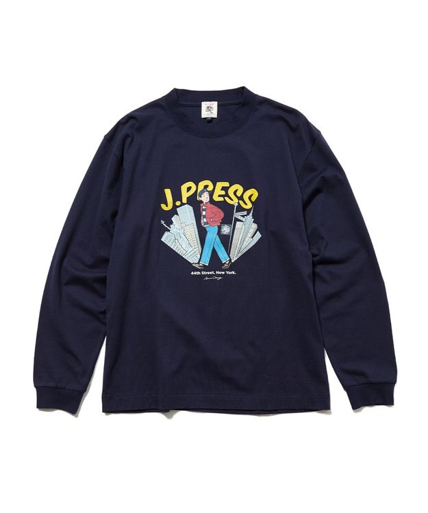 J.PRESS MEN 【AaronChang】【UNISEX】プリントロングスリーブ Tシャツ ネイビー系