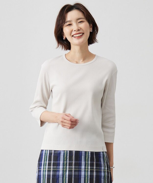 J.PRESS LADIES リブ クルーネック カットソー グレージュ系