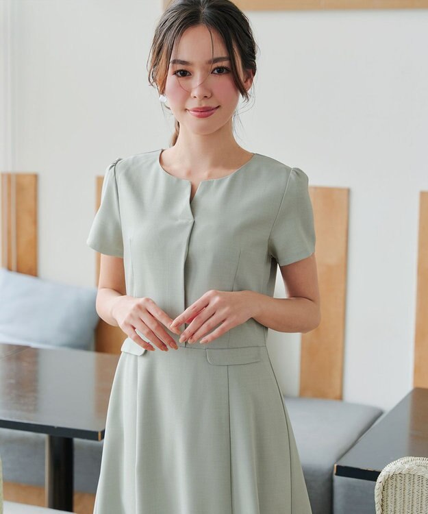 Tiaclasse 【小倉優子さん着用・洗える】フラップ付きミディアム丈フレアワンピース ミント