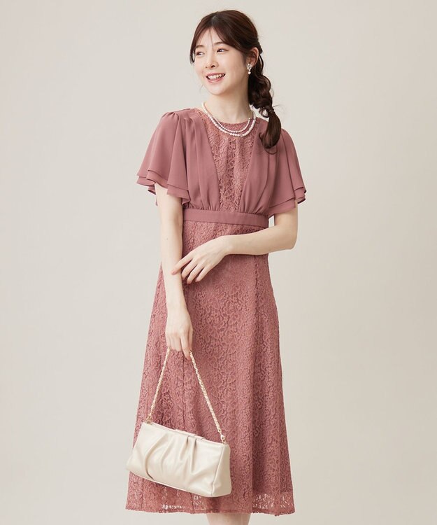 ANY SIS 【Lily Calin】ナローフレアレース ドレス テラコッタピンク