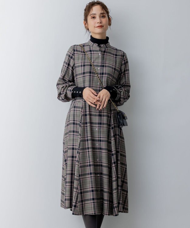 組曲 シアーツイルチェック ワンピース ベージュ系3