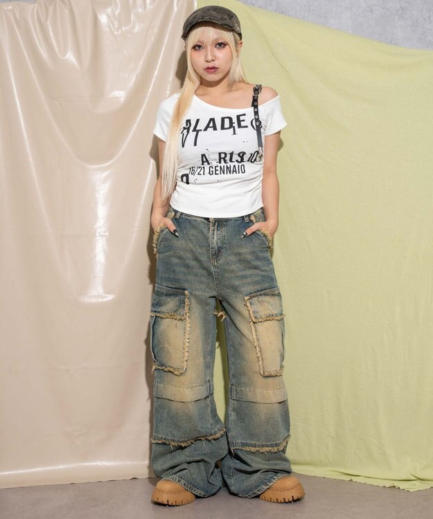 WEGO ハトメショルダーロゴワンショルT ホワイト