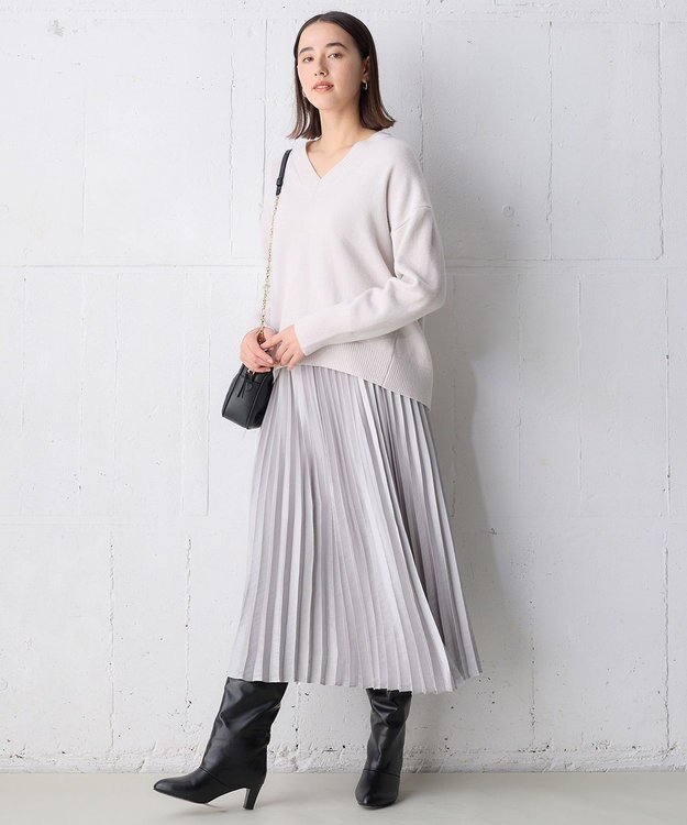 UNFILO L ウールカシミヤ Vネックニット グレージュ