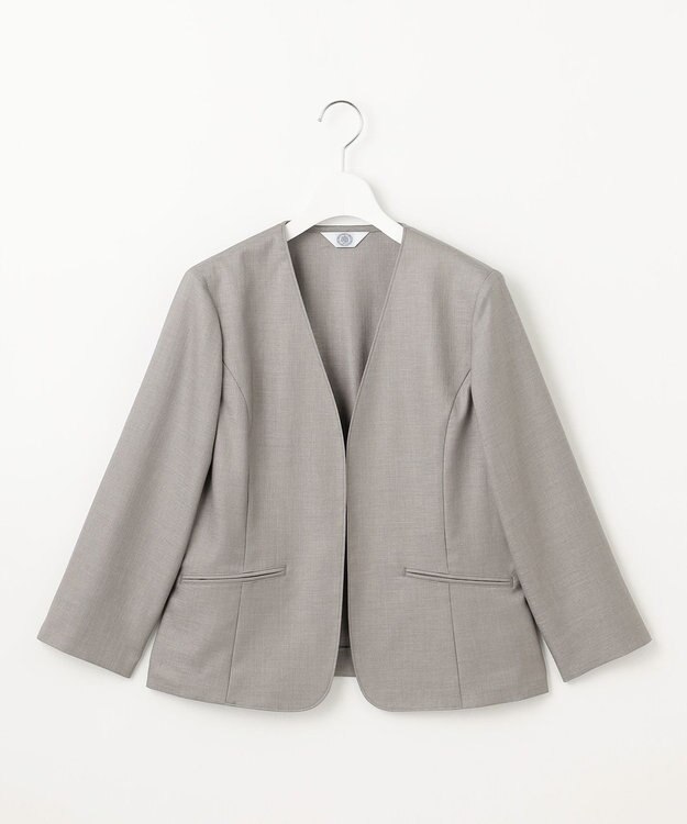 J.PRESS LADIES L 【セットアップ対応・洗える・UVケア・吸水速乾】OXIJEWELストレッチ ノーカラー ジャケット グレー系