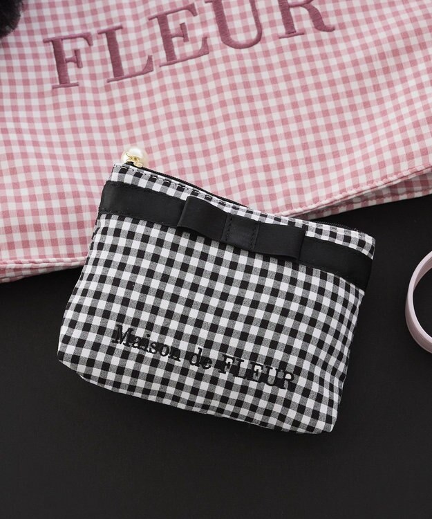 Maison de FLEUR ギンガムチェックスクエアポーチ Black