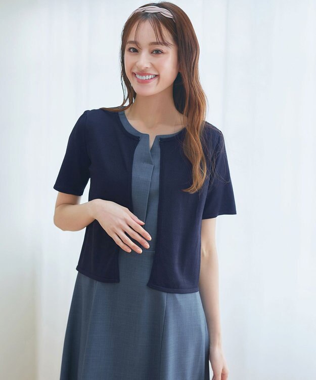 Tiaclasse 【小倉優子さん着用・洗える】フラップ付きミディアム丈フレアワンピース ブルー