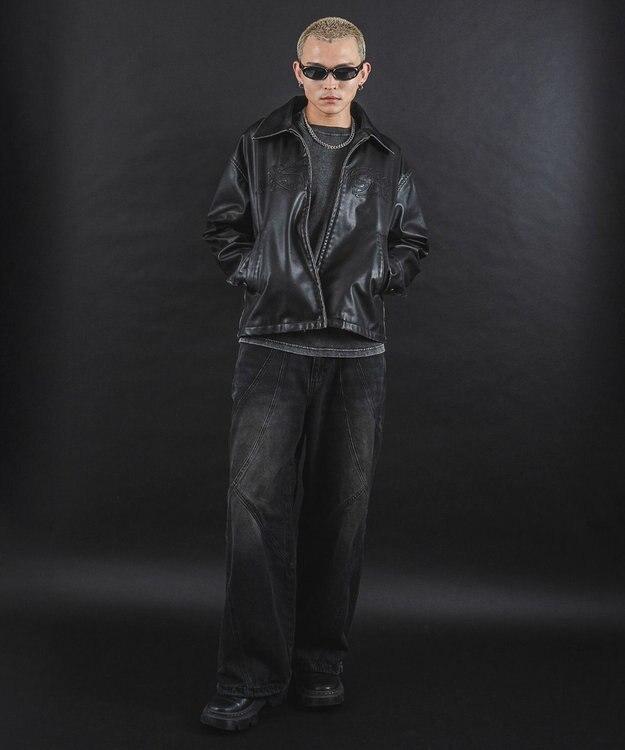 WEGO 【ユニセックス着用ITEM】MA55IVE　PUショートグラフィックブルゾン ブラック