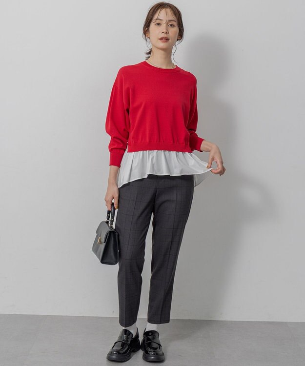 組曲 L ストレッチクリアドッキング ニットプルオーバー レッド系