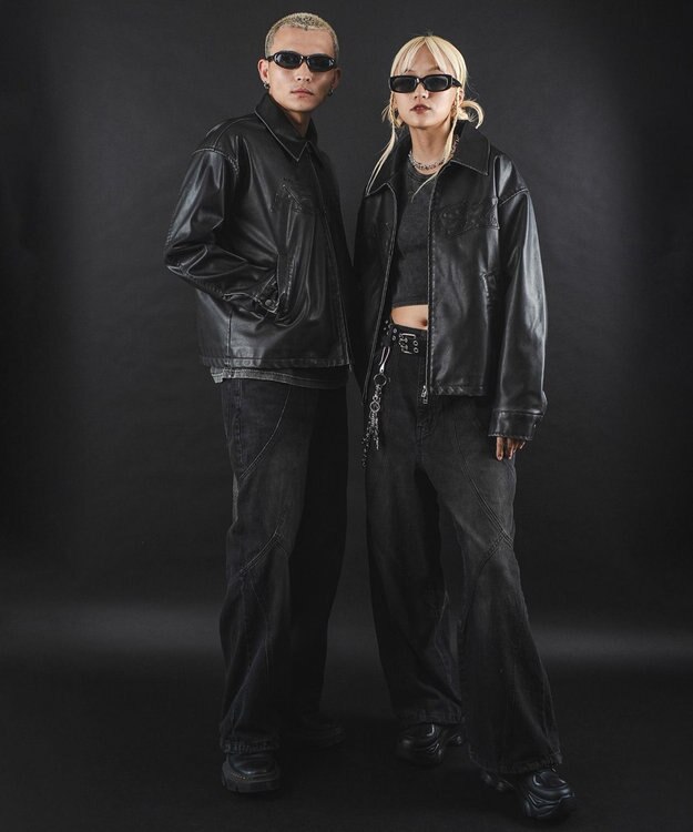 WEGO 【ユニセックス着用ITEM】MA55IVE　PUショートグラフィックブルゾン ブラック