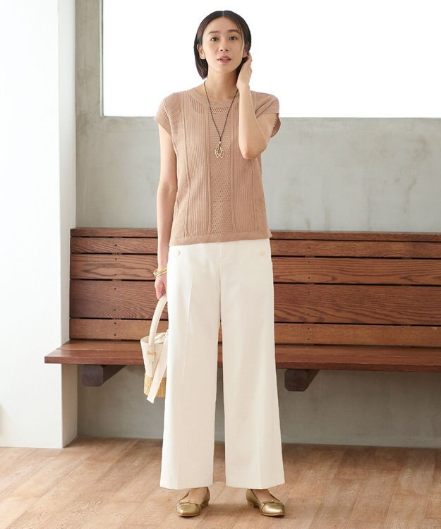 自由区 L 【接触冷感・UVカット・吸水速乾・洗える】シェルタリングドライオックスワイド パンツ アイボリー系