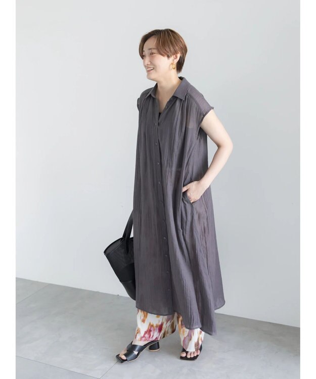 Te chichi シャンブレーボイルテントマキシワンピース チャコールグレー