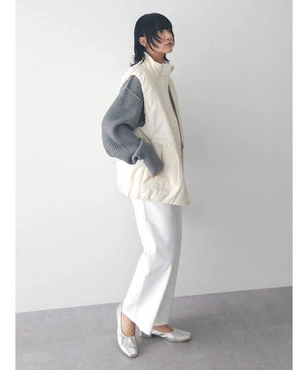 Green Parks 中わたスタンドカラーベスト Ivory