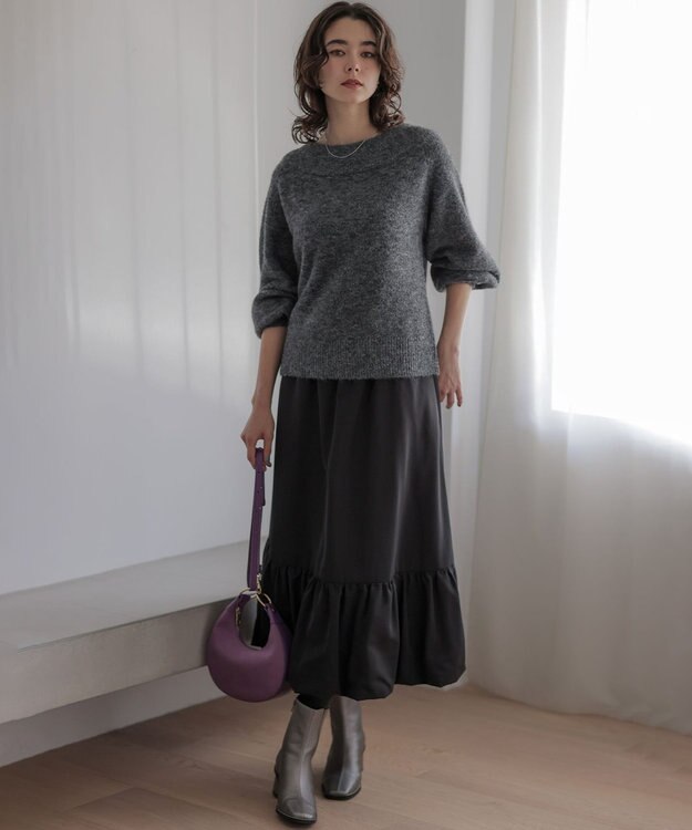 組曲 L へアリーヤーンボートネック ニット チャコールグレー系