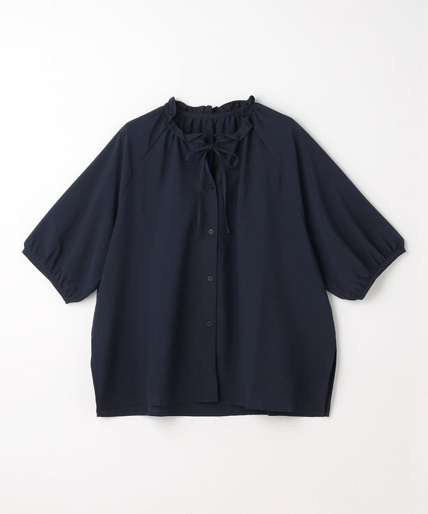 ANY 楽映えフリルネックブラウス（セットアップ着用可） ネイビー